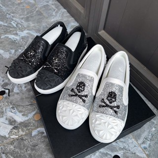 Giày slipon Philip Plen lười nam boy phố phối Da Nhũ Kim Tuyến Đầu Lâu - Giày philip cao cấp (Lùi 1SIZE) (Full Box)