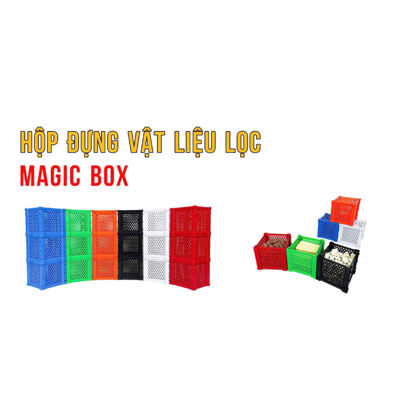 HỘP ĐỰNG VẬT LIỆU LỌC MAGIC BOX KT 12x12x11CM MÀU SẮC ĐỎ XANH CAM