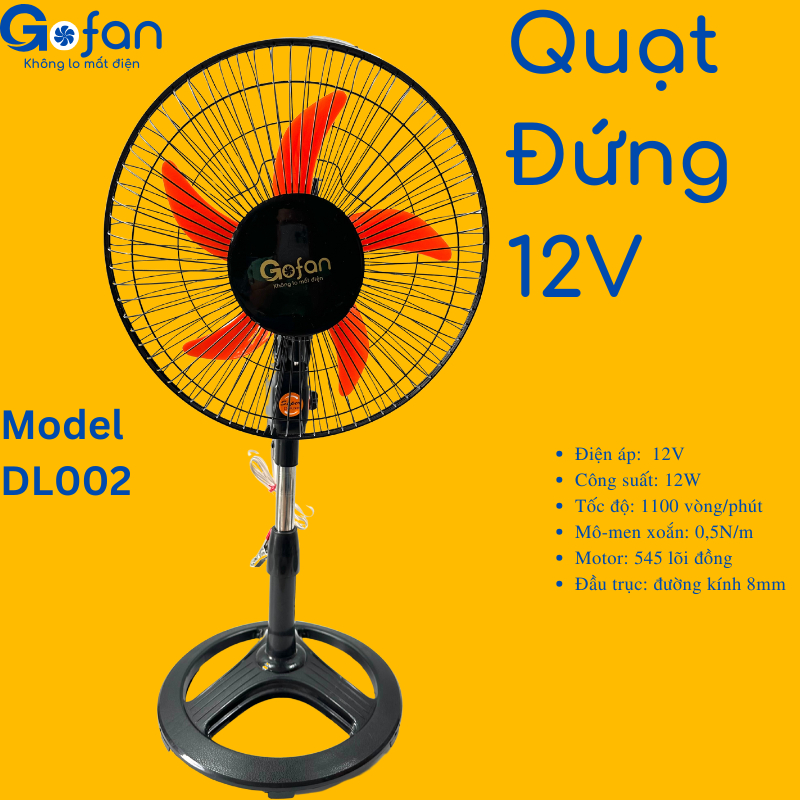 quạt 12v dc- công suất 18w-GOFAN-động cơ 545 lõi đồng-cao 85cm-cánh 30cm-lồng 35cm