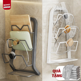Giá Cài Nắp Vung Khung Nhôm Cacbon Treo Tường, Kệ Treo Nắp Nồi Có Khay Hứng Nước Thông Minh