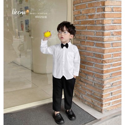 Set bộ sơ mi công tử Beemo may ly kèm nơ vải thô hàn cao cấp cho bé trai 9-24kg 4502SDB