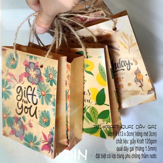 100 túi đựng quà tặng, túi giấy Kraft Nhật, túi giấy mini, túi đựng đồ lưu niệm, túi giấy có quai kích thước 9x13x3cm