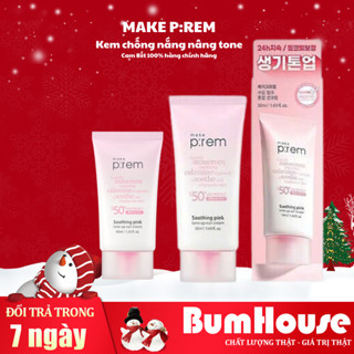 [MẪU MỚI] Kem Chống Nắng Make P:rem Soothing Pink Tone Up Sun Cream Nâng Tone Hồng SPF 50+ PA++++ 40ml/50ml Make Prem