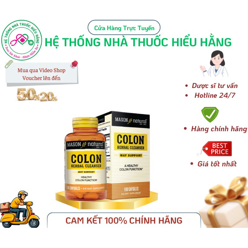 Viên uống hỗ trợ viêm đại tràng Mason Colon Herbal Cleanser May Support của Mỹ, hộp 100 viên
