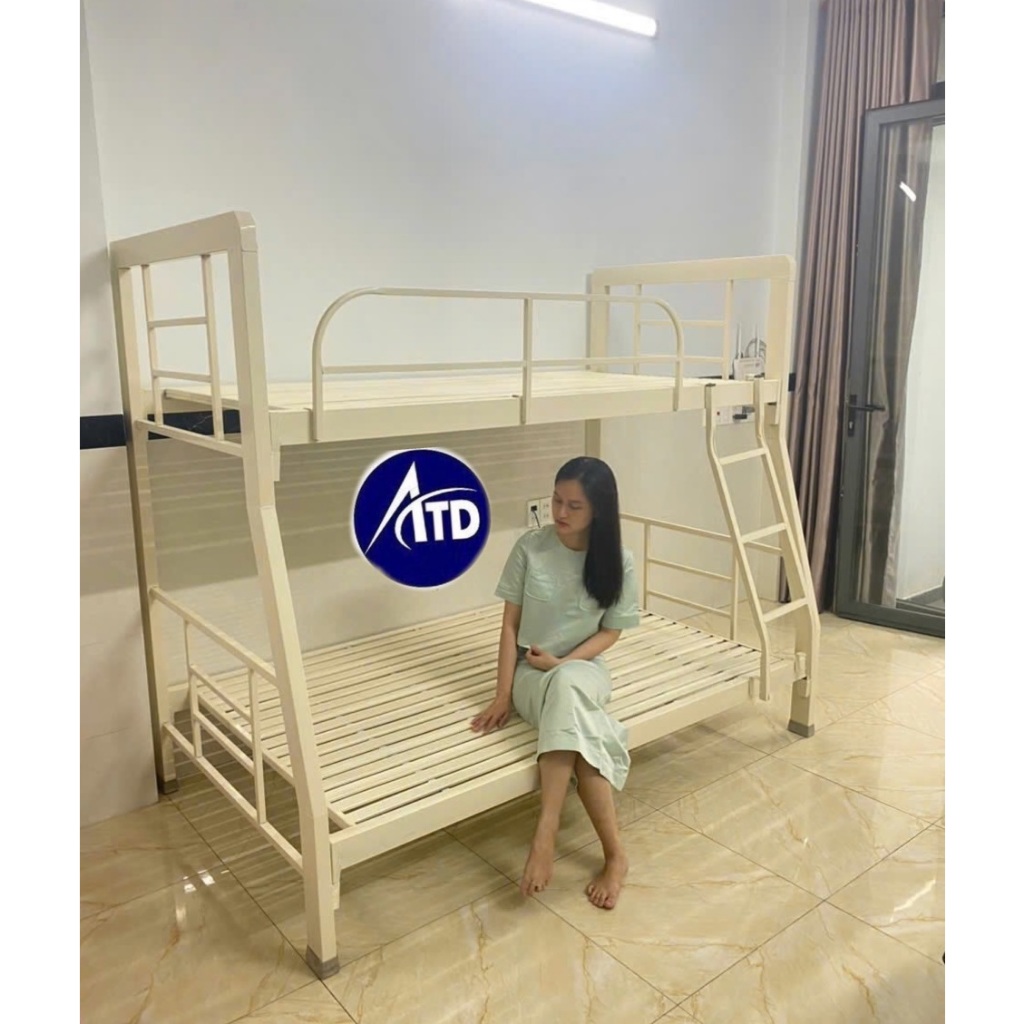Giường 2 tầng sắt hộp 4x8 màu kem giá rẻ