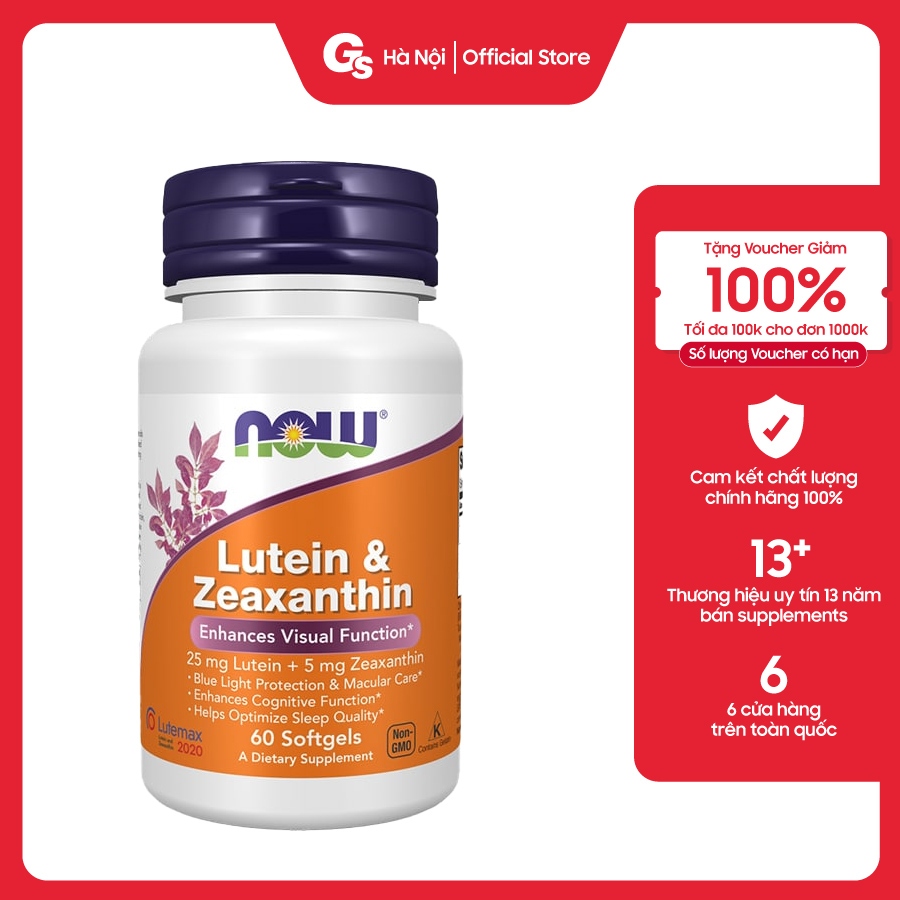 Viên uống hỗ trợ thị lực, chống ánh sáng xanh Now Lutein & Zeaxanthin (60 viên) nhập Mỹ - Gymstore
