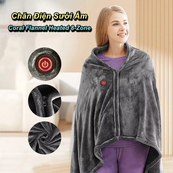 Chăn Điện Sưởi Ấm Coral Flannel Heated 8-Zone Cao Cấp