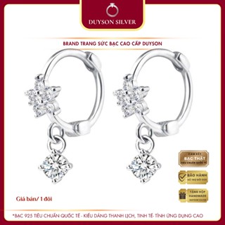 Bông tai bạc nữ Duyson Silver mẫu khuyên tai tròn dáng rơi hình hoa năm cánh đính đá  KVDDKX8