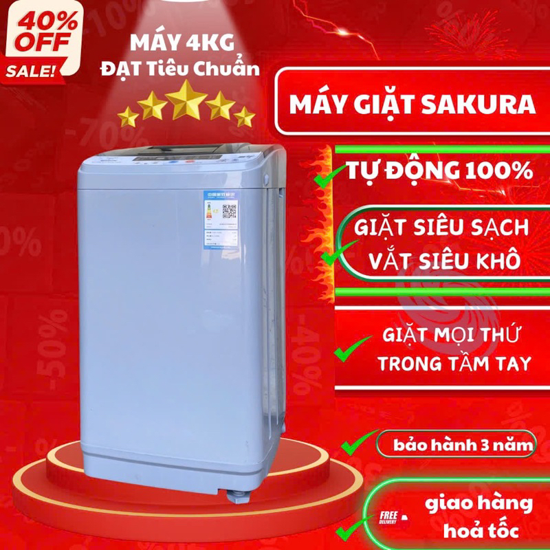Máy giặt Sakura 4kg bản Tiếng Việt. Máy giặt mini tự động giặt xả vắt, động cơ mạnh mẽ bền bỉ, chính