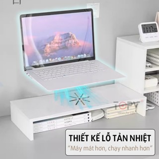 Kệ laptop gỗ tản nhiệt TOPV kệ máy tính để bàn giá đỡ laptop nâng pc 1 2 tầng trắng giá kê laptop màn hình decor bàn ghế