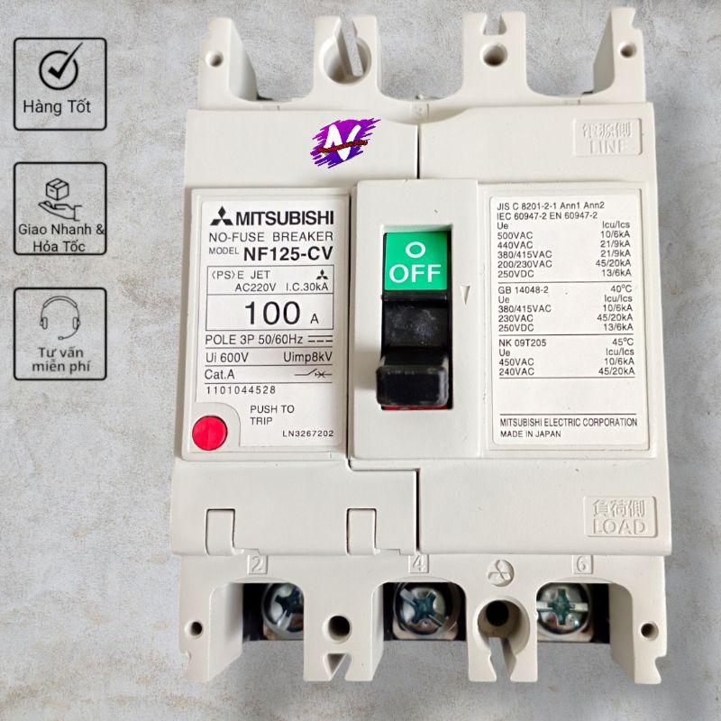 aptomat cb mccb 3pha Mitsubishi 100A, mccb khối lớn cb Mitsubishi 3pha 100A