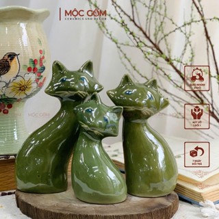  Set 3 tượng gia đình mèo gốm sứ Bát Tràng decor trang trí Mộc Gốm MG361 