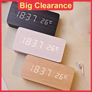 Đồng Hồ Led Để Bàn bằng Gỗ hình chữ nhật - Có Báo Thức - Có Nhiệt Kế, Decor bàn làm việc, bàn học