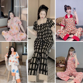 Bộ Pijama Đồ Ngủ Nữ Xinh Áo Cộc Quần Dài Chất Mát Không Nhăn Không Xù Đồ Bộ Nữ Mặc Nhà Siêu Rẻ