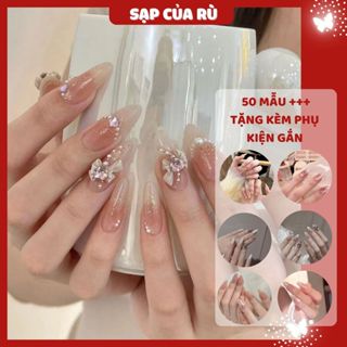   móng cô dâu  Set nail dài SLAY móng tay giả đính đá  + tặng 5 món phụ kiện 
