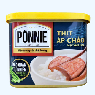  PONNIE -- HỘP LỚN 340 -- THỊT ÁP CHẢO HÀN QUỐC NẠC VÂN HOA Canned Meat 