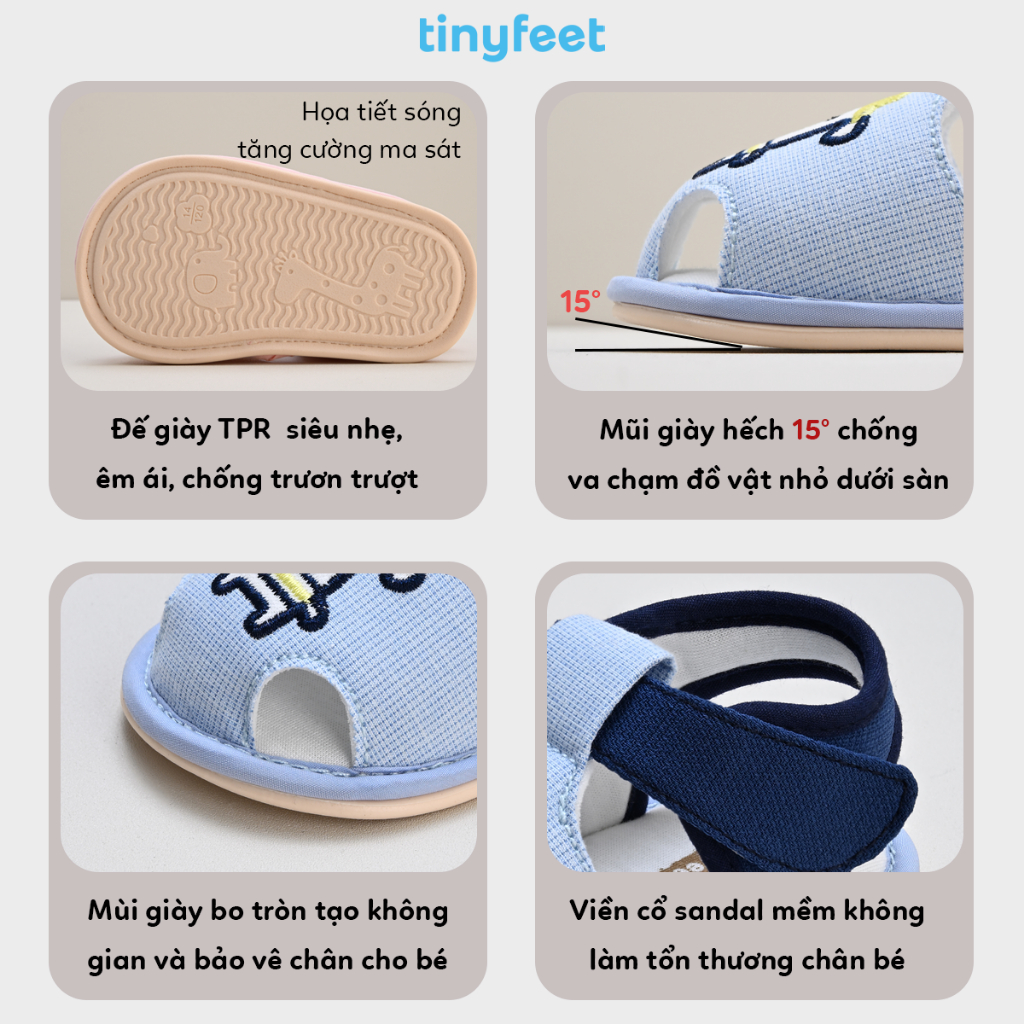 Sandal Tập Đi Cho Bé 1-3 Tuổi TINYFEET TN01 Vải Cotton Siêu Nhẹ, Chống Trơn Trượt | BigBuy360 - bigbuy360.vn