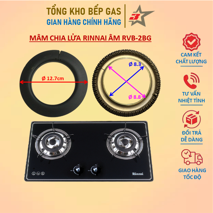 Mâm Chia Lửa Bếp Gas Âm Rinnai RVB-2BG, RVB-2WGN