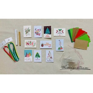 Bộ dụng cụ cuốn giấy quilling,Bộ quilling dụng cụ làm 10 thiệp Giáng Sinh 6*9cm