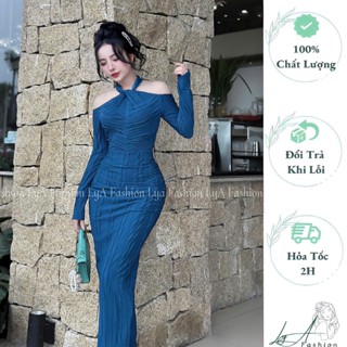 Đầm Đi Tiệc Cổ Yếm Hở Vai Ôm Body Dáng Dài Sexy Quyến Rũ Chất Liệu Thun Gân Co Giãn Size 40-65Kg