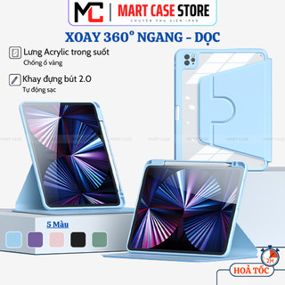  Ốp iPad Xoay 360° có Khay Bút Lưng Acrylic trong suốt Air 1-2-3-4-5-6-7 Gen 5-6-7-8-9-10-11 Pro 12.9-11-10.5 -MART CASE 