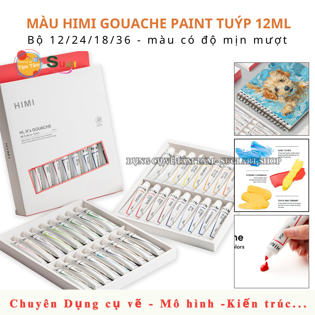    TÂM TÂM   Màu Gouache Miya Himi Set  12  18 24  36 màu dạng tuýp 12ml 