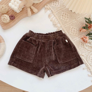  Q033 -  10-25kg  Quần short quần đùi nhung cho bé trai bé gái phối túi vải nhung tăm cao cấp 