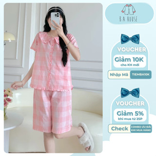 Bộ đồ ngủ mặc nhà nữ quần lửng áo cộc tay cổ sen chất Cotton, Lụa Mango, Đũi, Kate đủ size