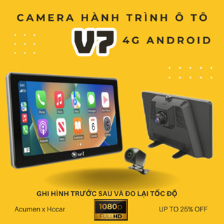 Camera hành trình kiêm màn hình Android V7 4G, Cảnh báo tốc độ, cam phạt nguội, ghi hình trước sau lùi xe có vạch kẻ