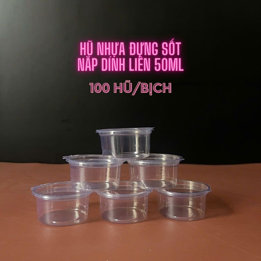 [Combo 100 Hũ] Hũ Nhựa PET 50ml Trong Suốt – Nắp Dính Liền Đựng Sốt, Tương Ớt Tiện Lợi, An Toàn