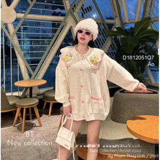 Áo len có túi kết nơ cổ sen viền hồng đính hình bông hoa mặt cười form rộng tay dài 1224 thaotranshop90 [kèm ảnh thật]