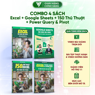 Combo 4 Sách Excel - Google Sheet - 150 Thủ Thuật Excel - Power Query ĐÀO TẠO TIN HỌC Kèm Khoá Học Video