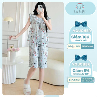 Đồ bộ pijama nữ mặc nhà quần lửng áo cánh tiên cổ tròn dễ thương chất Xô Lụa, Kate, Tole, Lanh