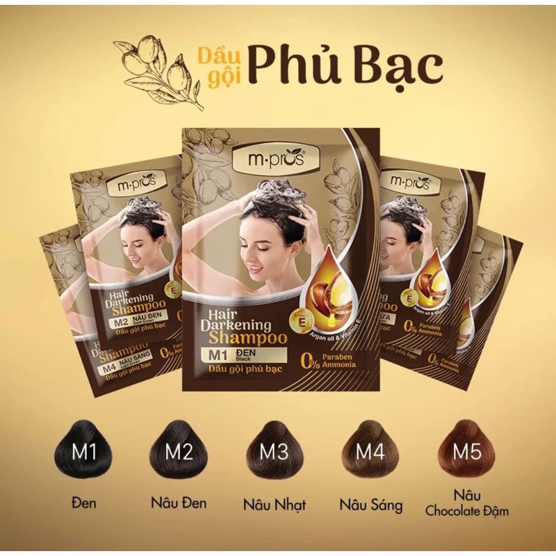 Dầu gội phủ bạc Mpros | 25ml | 5 màu