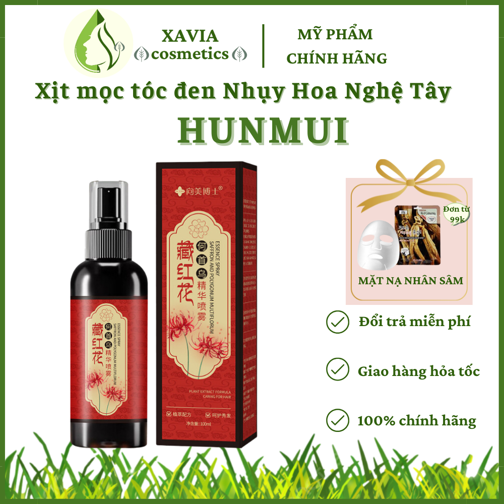 Xịt kích mọc tóc đen HUNMUI POLYGONUM - Tinh chất đen tóc nhụy hoa nghệ tây hạn chế tóc bạc, nuôi tóc đen dày chắc khỏe