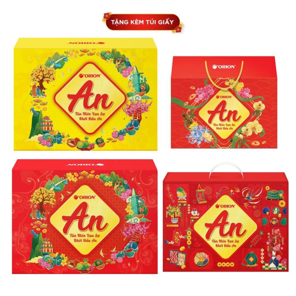 [HỘP QUÀ AN] Hộp Quà Tết Orion An Hộp To/Trung/Nhỏ Đủ Size - Kèm Túi Xách sang trọng