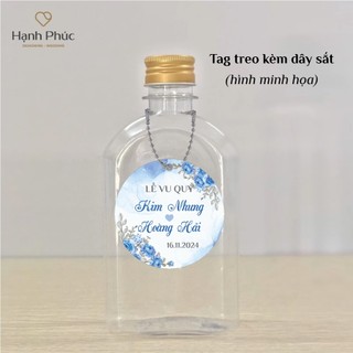 Tem dán nước suối hình tròn kèm nơ / Tag treo hình tròn kèm dây sắt