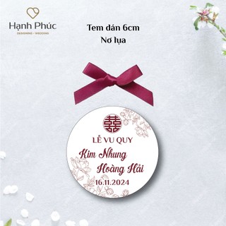 Tem dán nước suối hình tròn kèm nơ / Tag treo hình tròn kèm dây sắt
