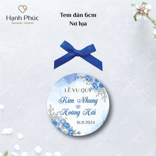 Tem dán nước suối hình tròn kèm nơ / Tag treo hình tròn kèm dây sắt