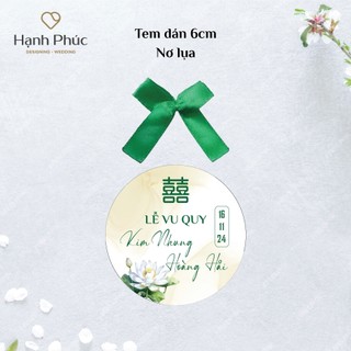 Tem dán nước suối hình tròn kèm nơ / Tag treo hình tròn kèm dây sắt