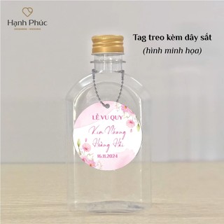 Tem dán nước suối hình tròn kèm nơ / Tag treo hình tròn kèm dây sắt