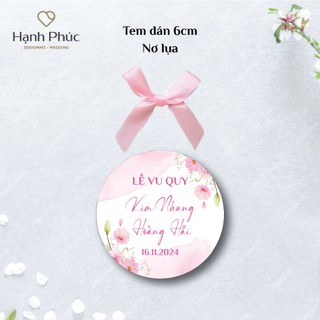 Tem dán nước suối hình tròn kèm nơ / Tag treo hình tròn kèm dây sắt