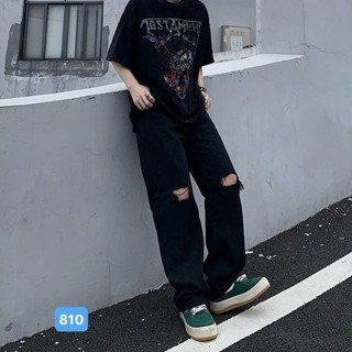 Quần baggy jean nam ống rộng có túi màu đen wash xám nhạt rách gối cao cấp - BG810 chất bò dãn nhẹ from dán chuẩn