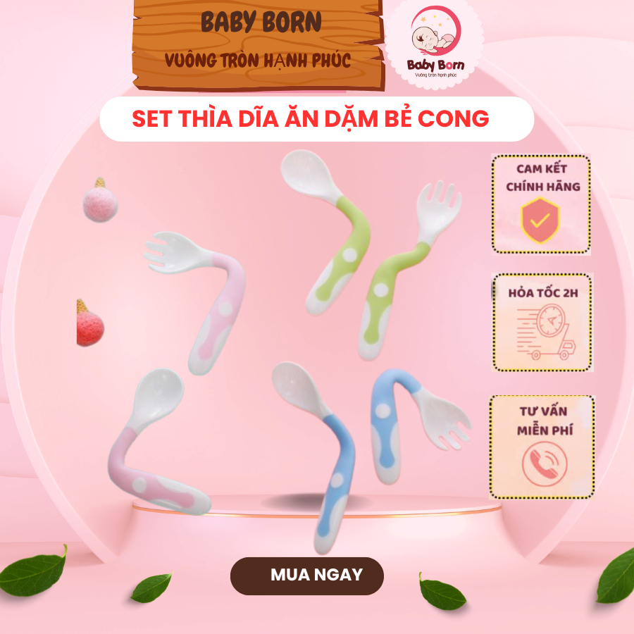 Sét Thìa Dĩa Ăn Dặm Bẻ Cong, Tập Xúc Cho Bé