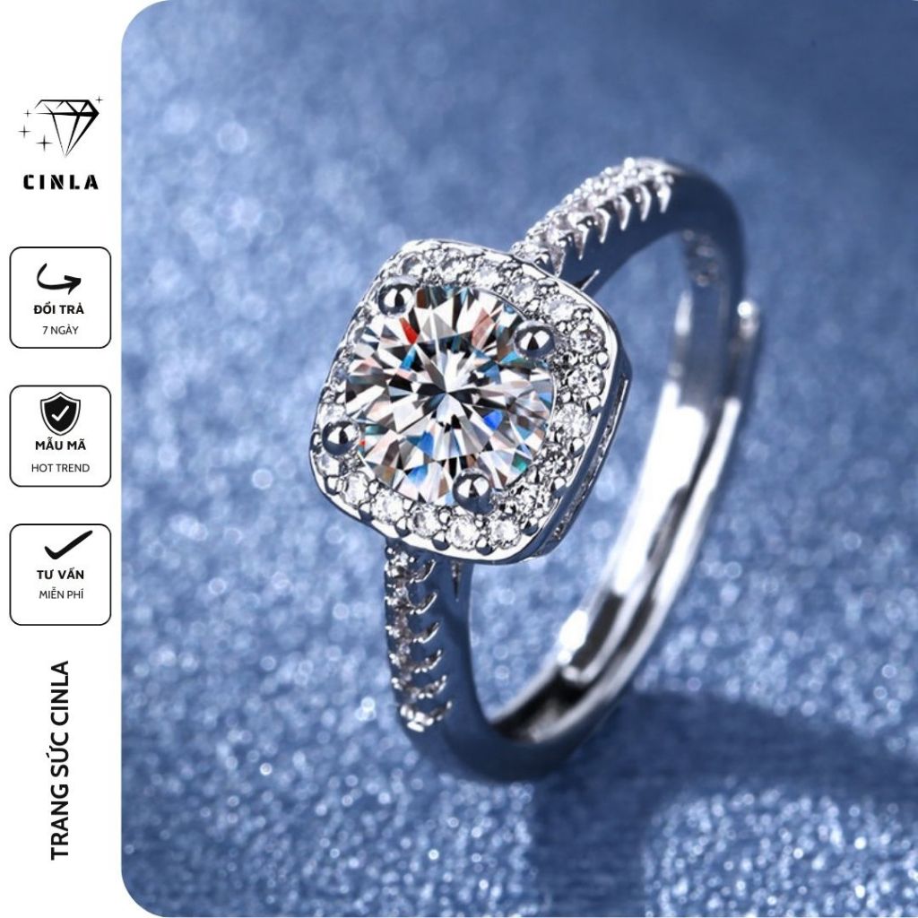 Nhẫn nữ cao cấp xi bạch kim sang trọng kính đá CINLA N014