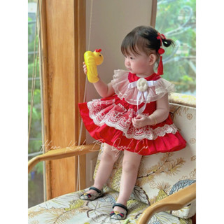   HÀNG CAO CẤP  VÁY ĐẦM ĐỎ CAM TẾT CHO BÉ GÁI PHONG CÁCH TÂY BAN NHA   LOLITA   CÔNG CHÚA ĐỘC ĐÁO CHO BÉ GÁI 