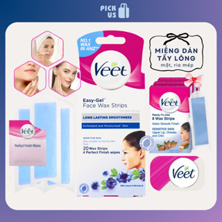 [Hộp 20 miếng] Miếng Dán Tẩy Lông Mặt Ria Mép, Wax Lông Hiệu Quả, Veet Wax Strips Bản Úc
