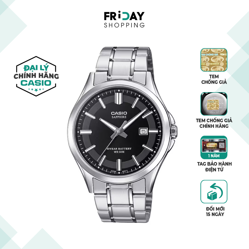 Đồng Hồ Casio Nam MTS-100D-1AVDF Mặt Đen Dây Kim Loại Chính Hãng