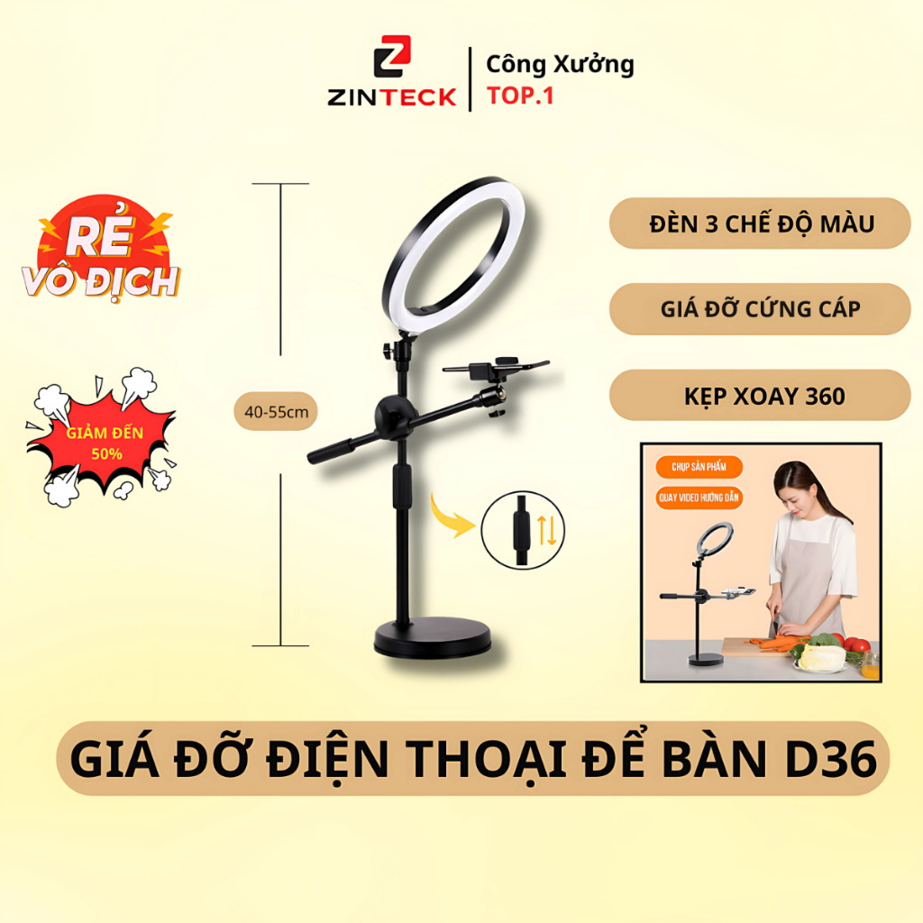 Bộ Quay Video Để Bàn Topshop D36,Chân Quay Video Chụp Ảnh Từ Trên Xuống Chắc Chắn - Kích Thước 40 - 55cm