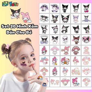 Set 20 Hình Xăm Tạm Thời Hoạt Hình Sanrio Kuromi, Melody Dễ Thương Chống Thấm Nước Và An Toàn Cho Bé - Hình Xăm Dán